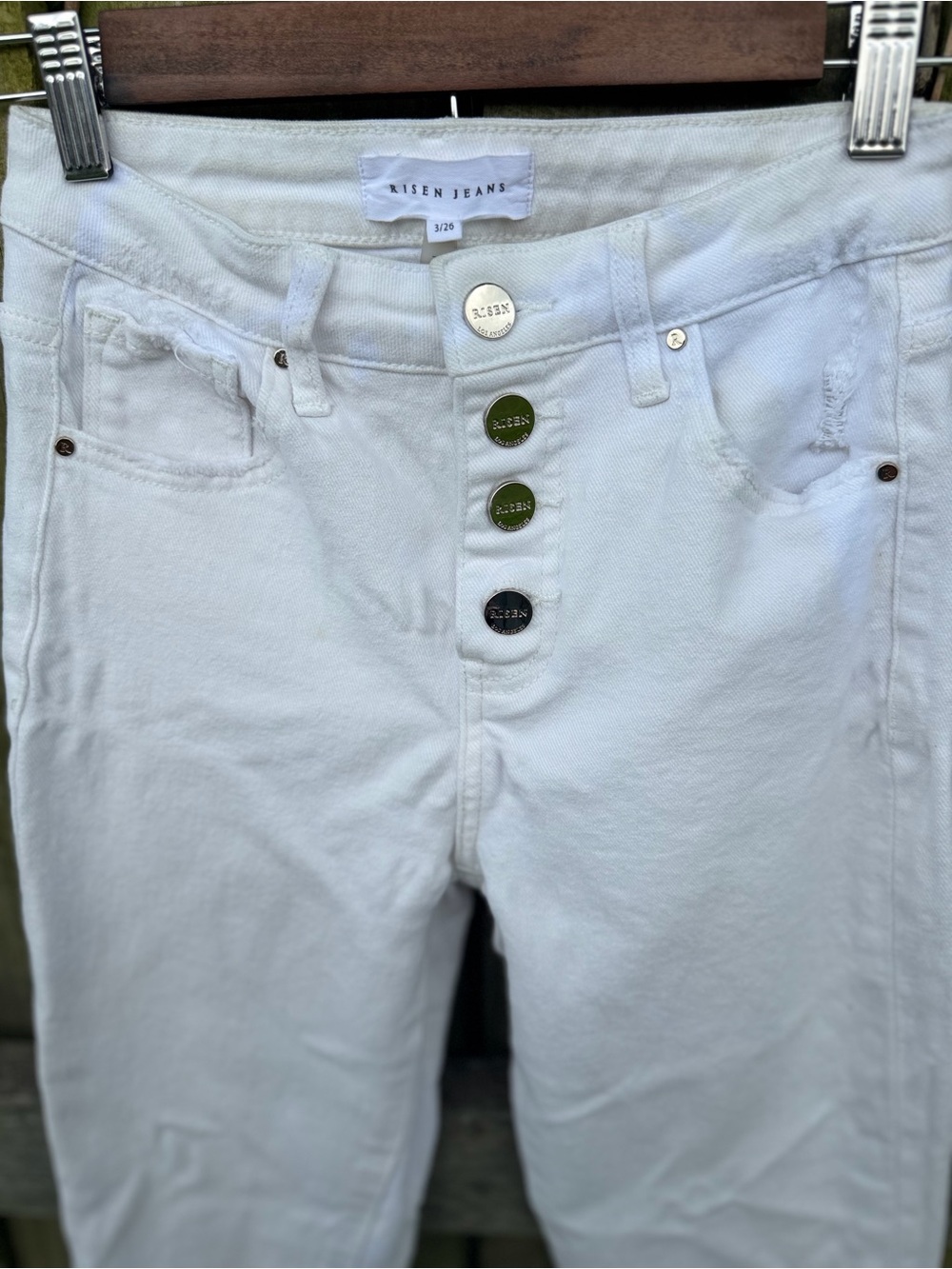 Risen High-Rise Button-Fly White Jeans View 3